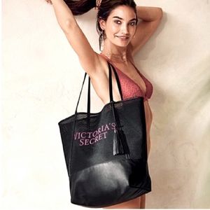 VICTORIA’S SECRET Black and Pink Mesh Tote Bag